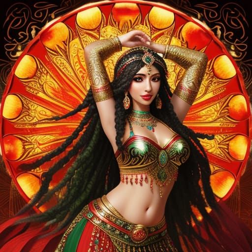 Elegant Belly Dancer with Botanical Mushroom Attire