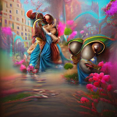 Radha Krishna Love in Renaissance Digital Art