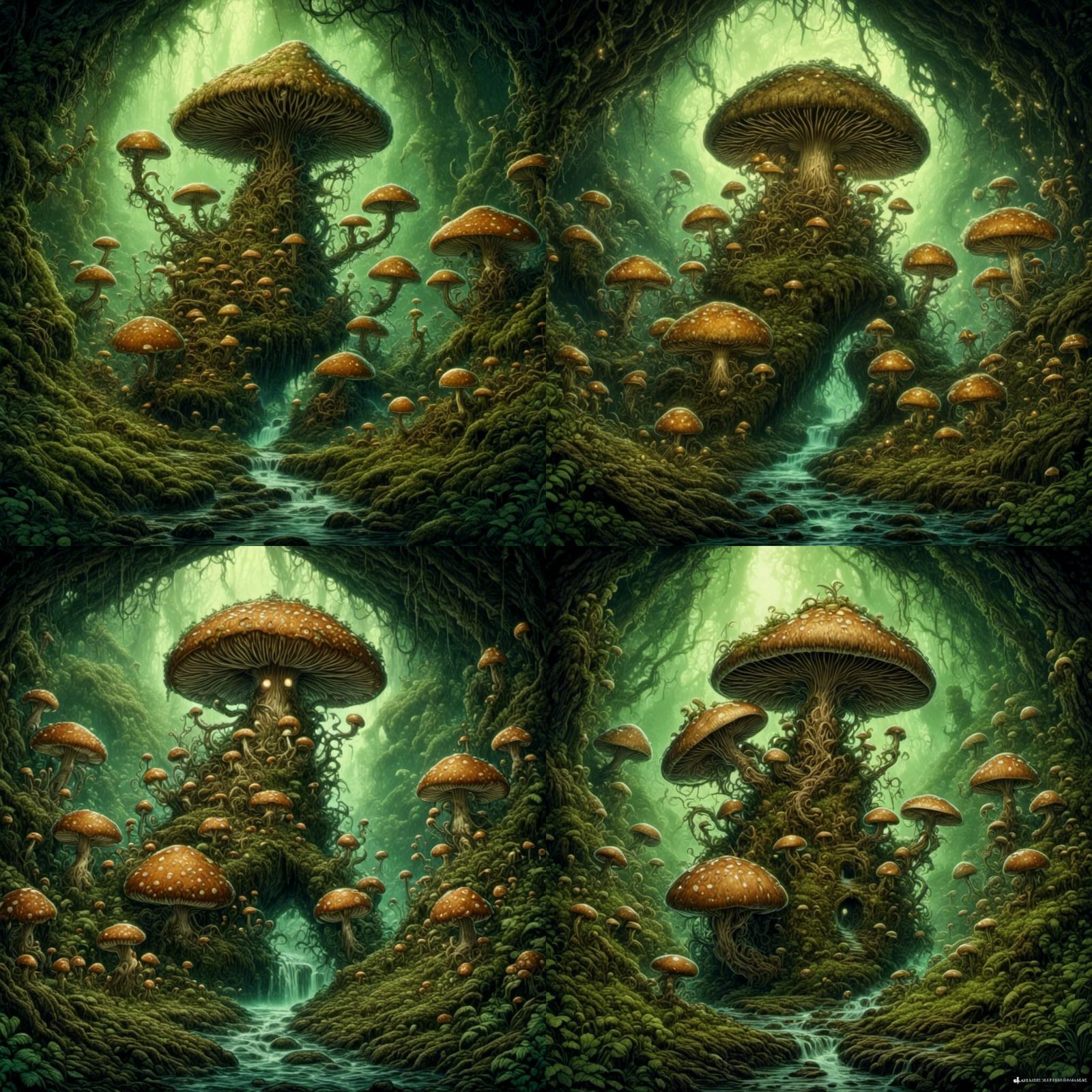 Monstrous Mushroom Creature in Underground Cavern