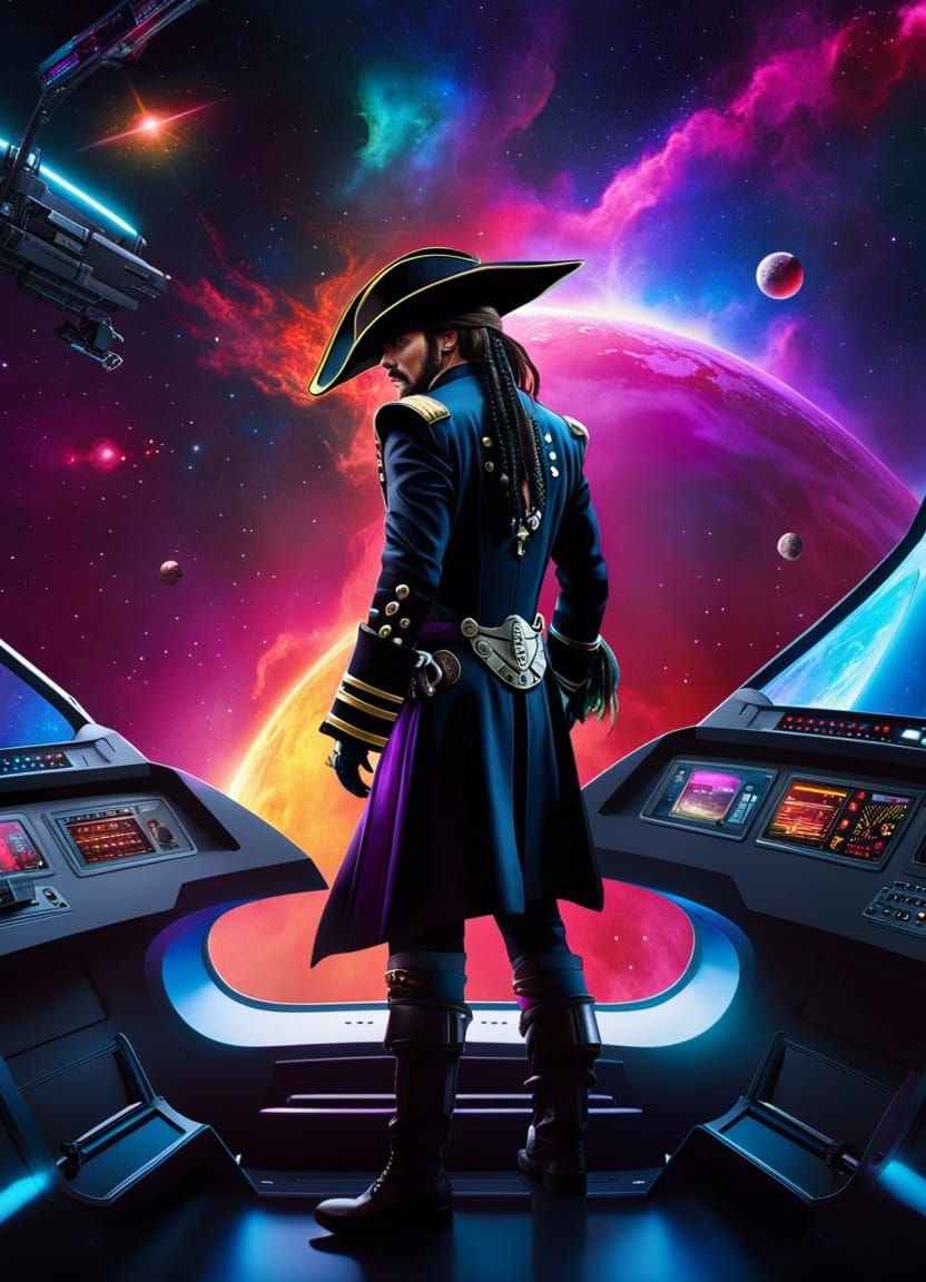Space Pirate in the cockpit of a space ship