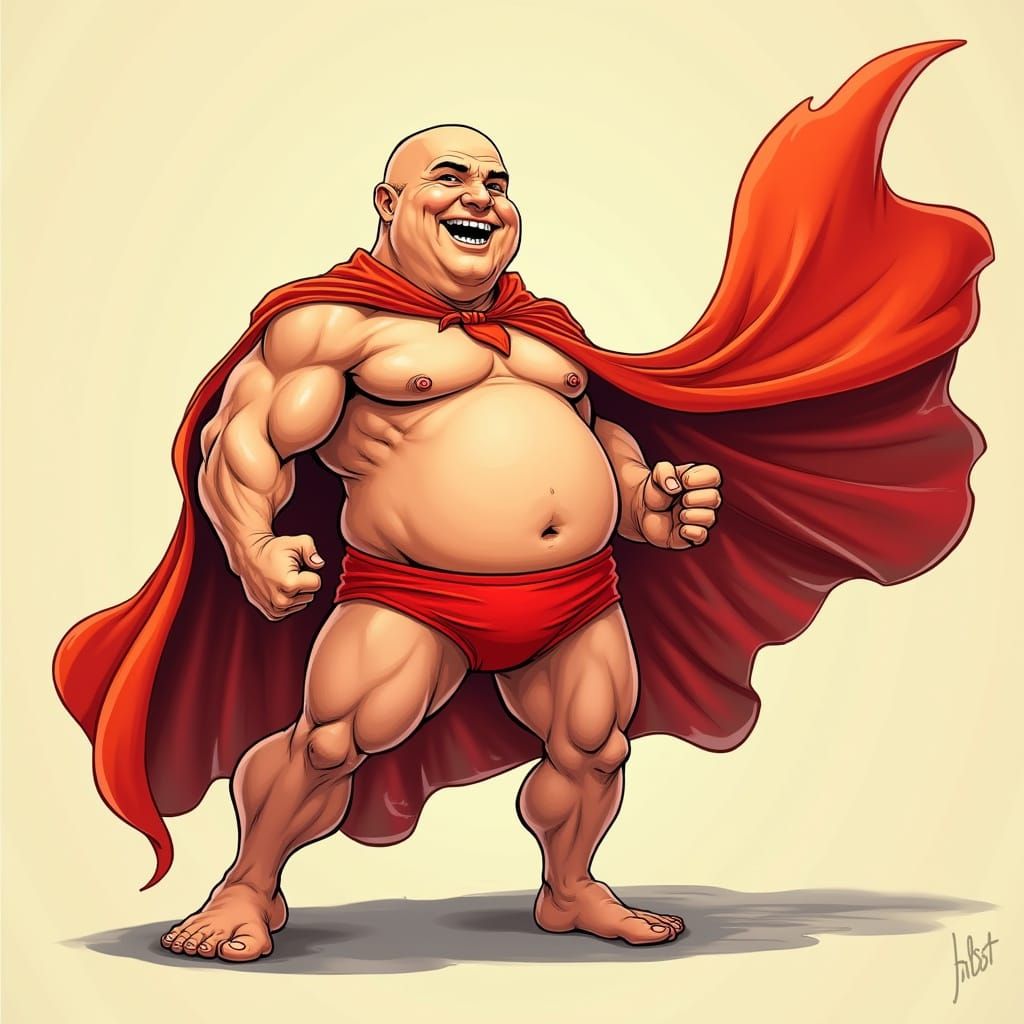 Comic Book Hero in Red Cape and Underwear