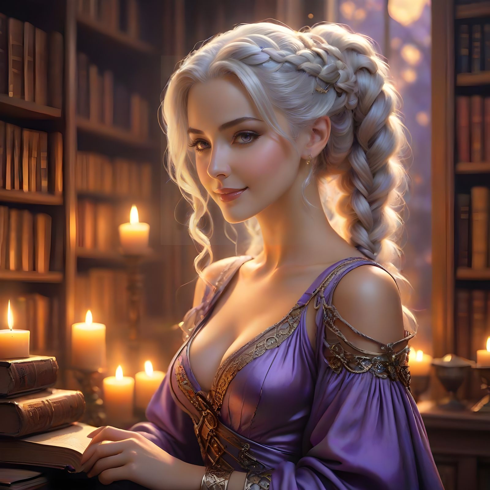 Benevolent Goddess Surrounded by Soft Candlelight in a Cozy ...