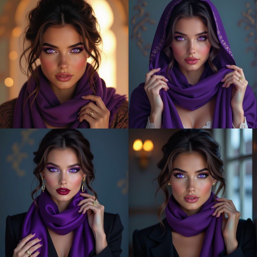 Woman with Purple Eyes in Hyperrealistic Style