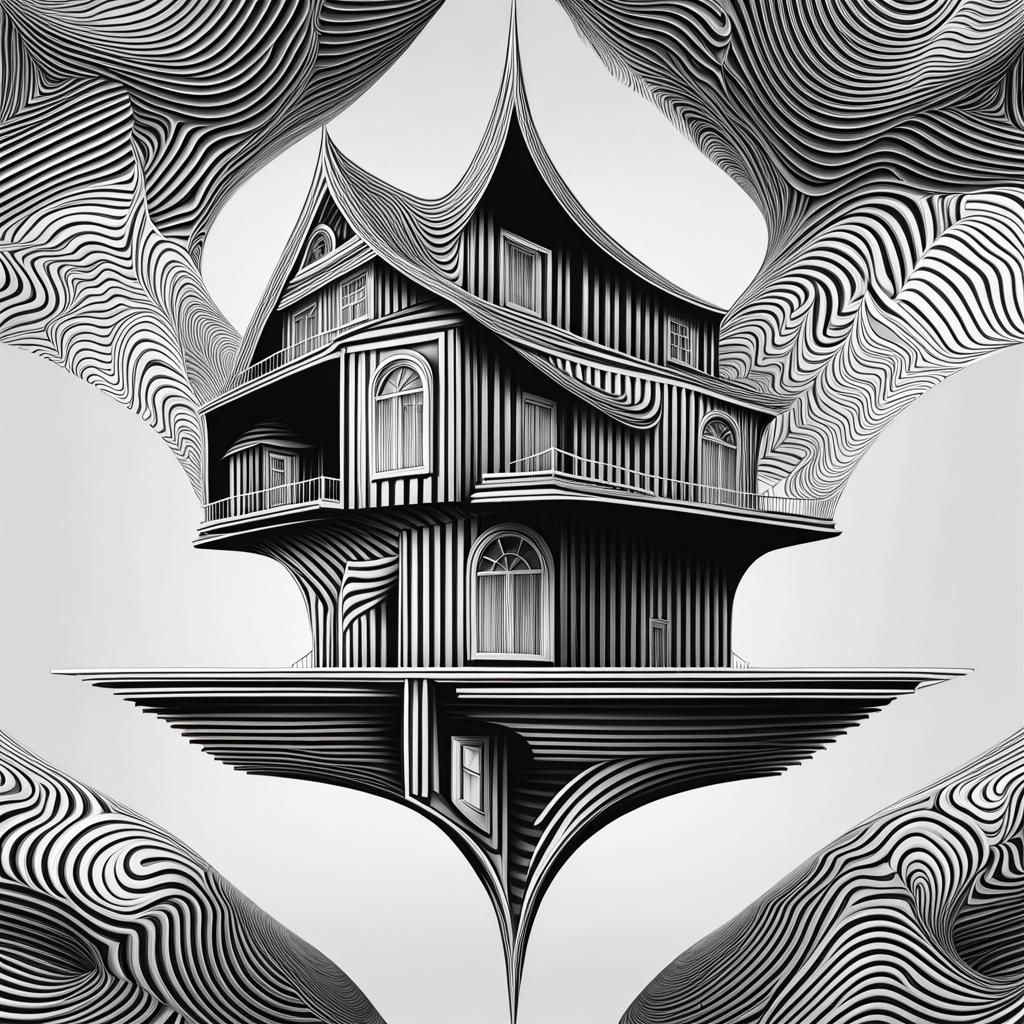 Abstract Upside-Down House with Fractal and Zentangle Elemen...