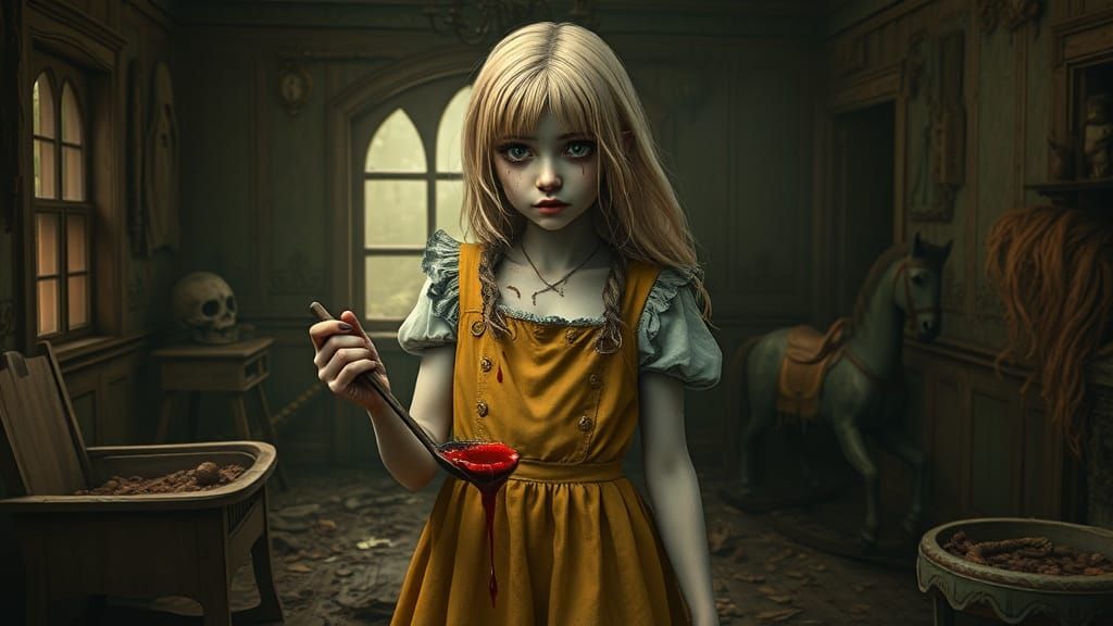 Gothic Goldilocks in Decayed Nursery, 3D Anime Art