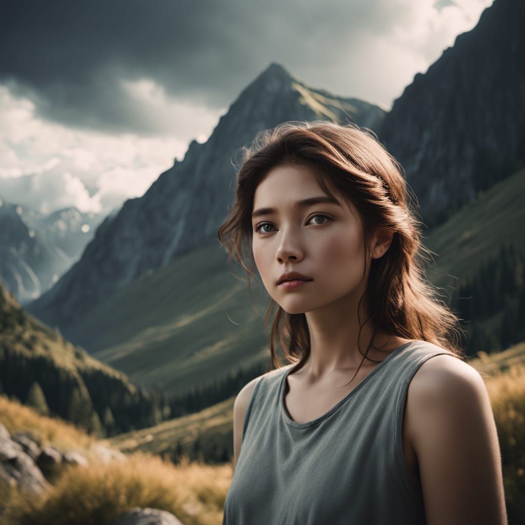 A Photorealistic Portrait of a Person Standing in Front of a...