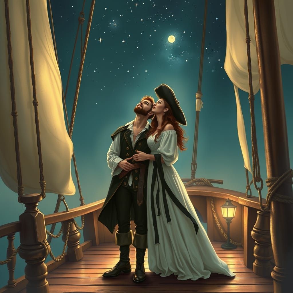 Romantic Pirate Couple Under Starry Night Sky