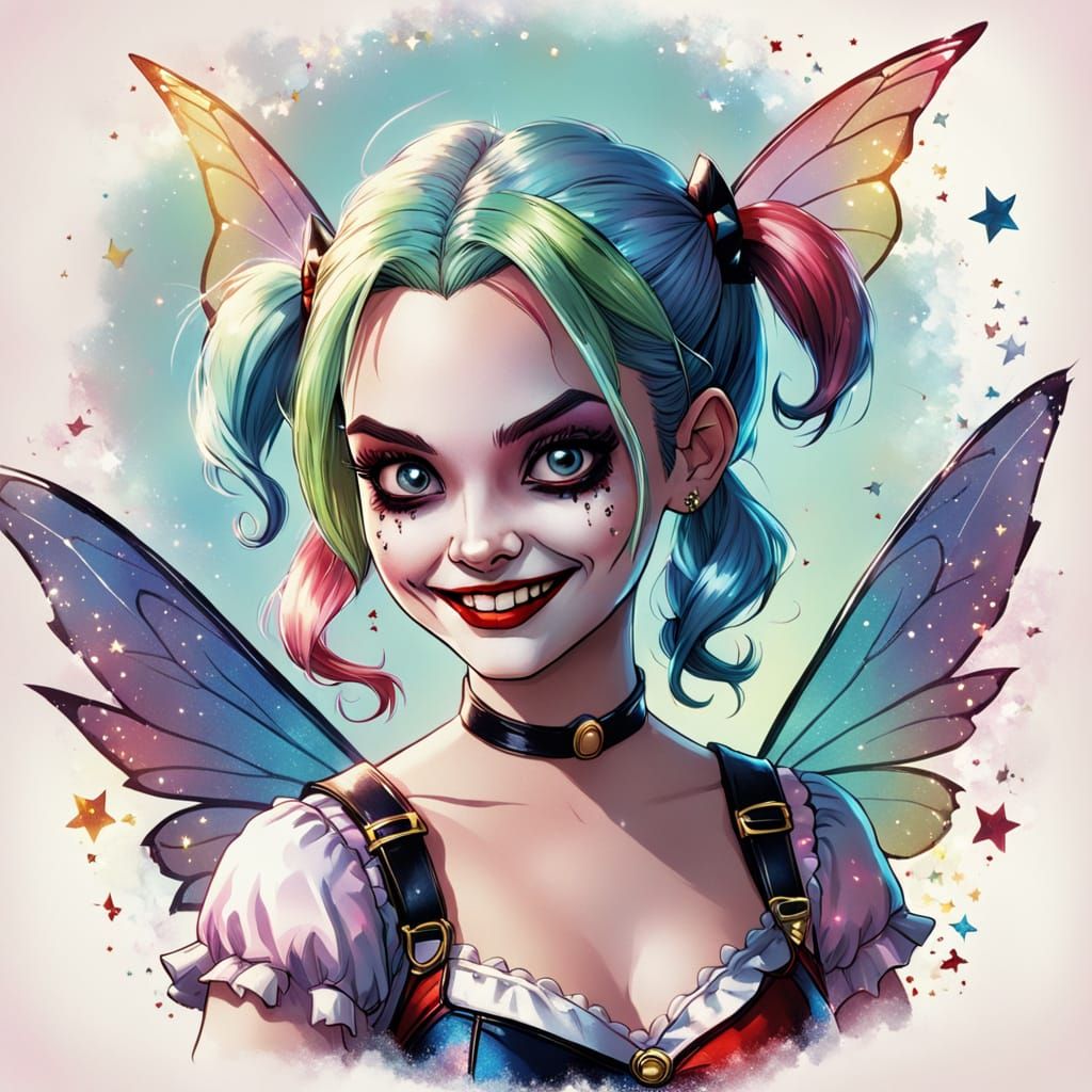 Harley Quinn as Fairy in Comic Book Art Style