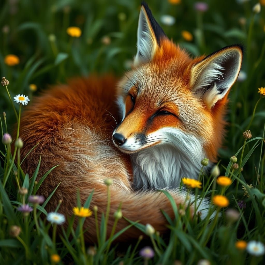 Chocolate Fox in Meadow, Digital Illustration