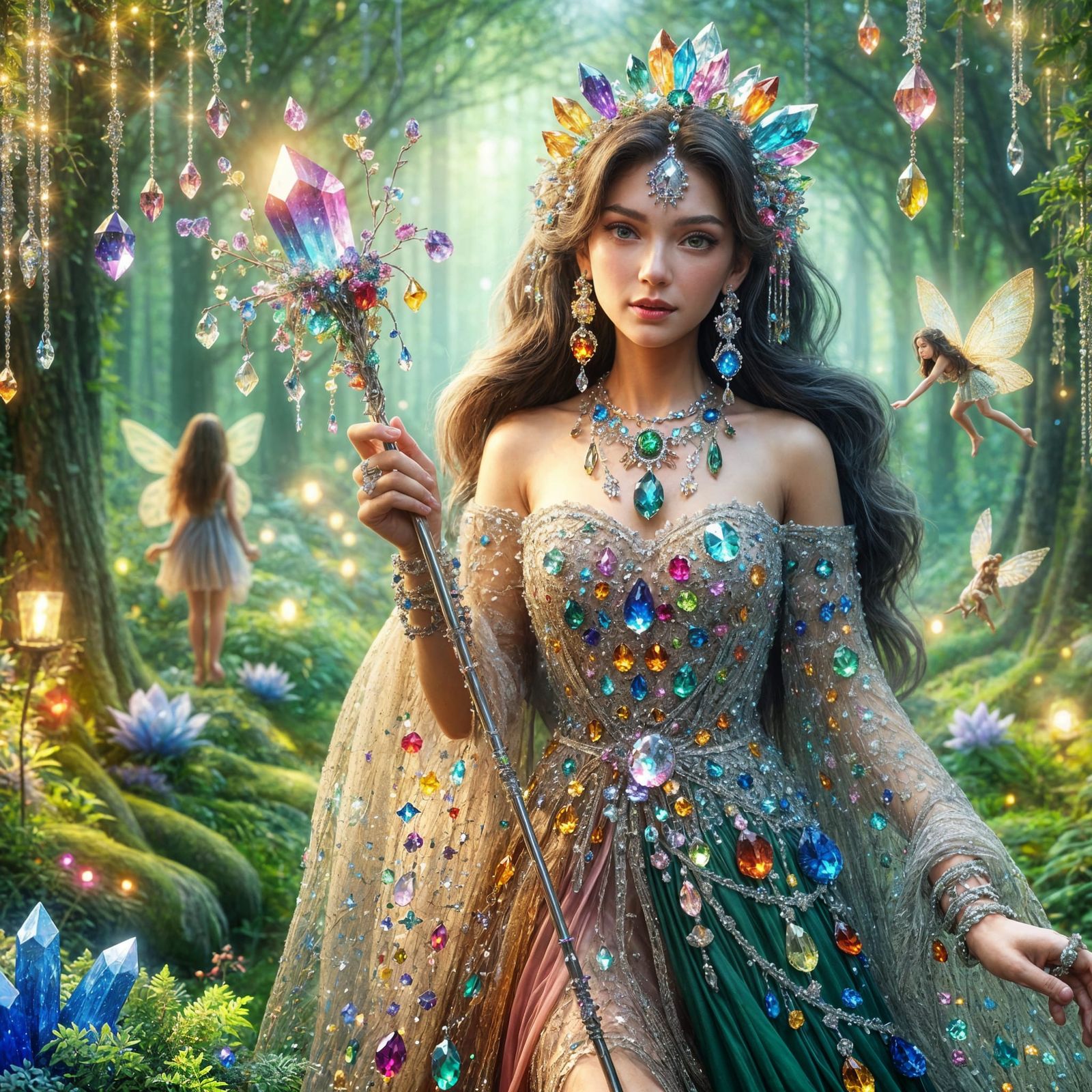 Magical Crystal Witch in an Enchanted Forest