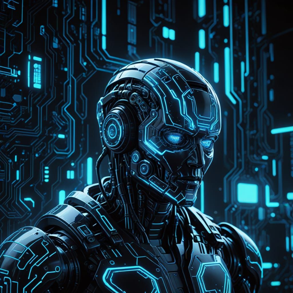 Neon Noir AI Close-Up in Digital Artwork