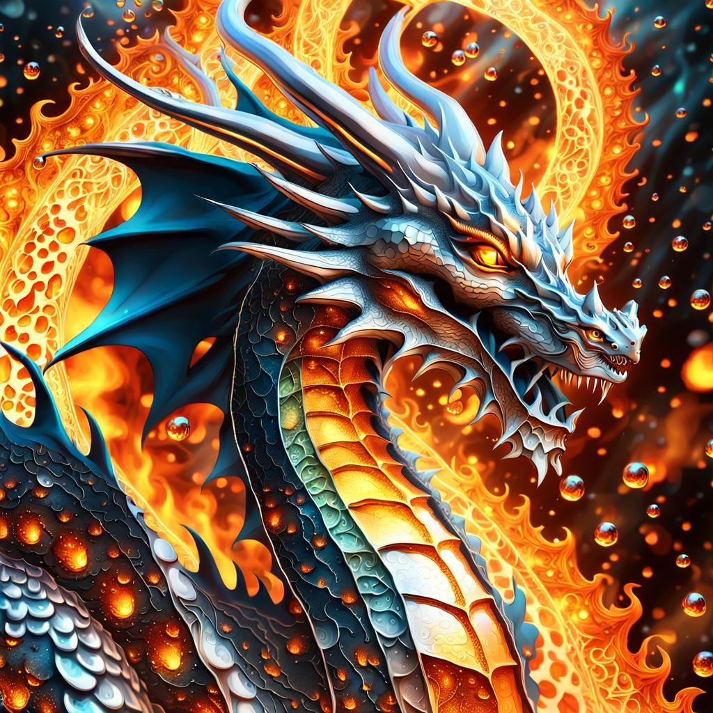 Metallic Dragon with Fractals in Alcohol Ink Style