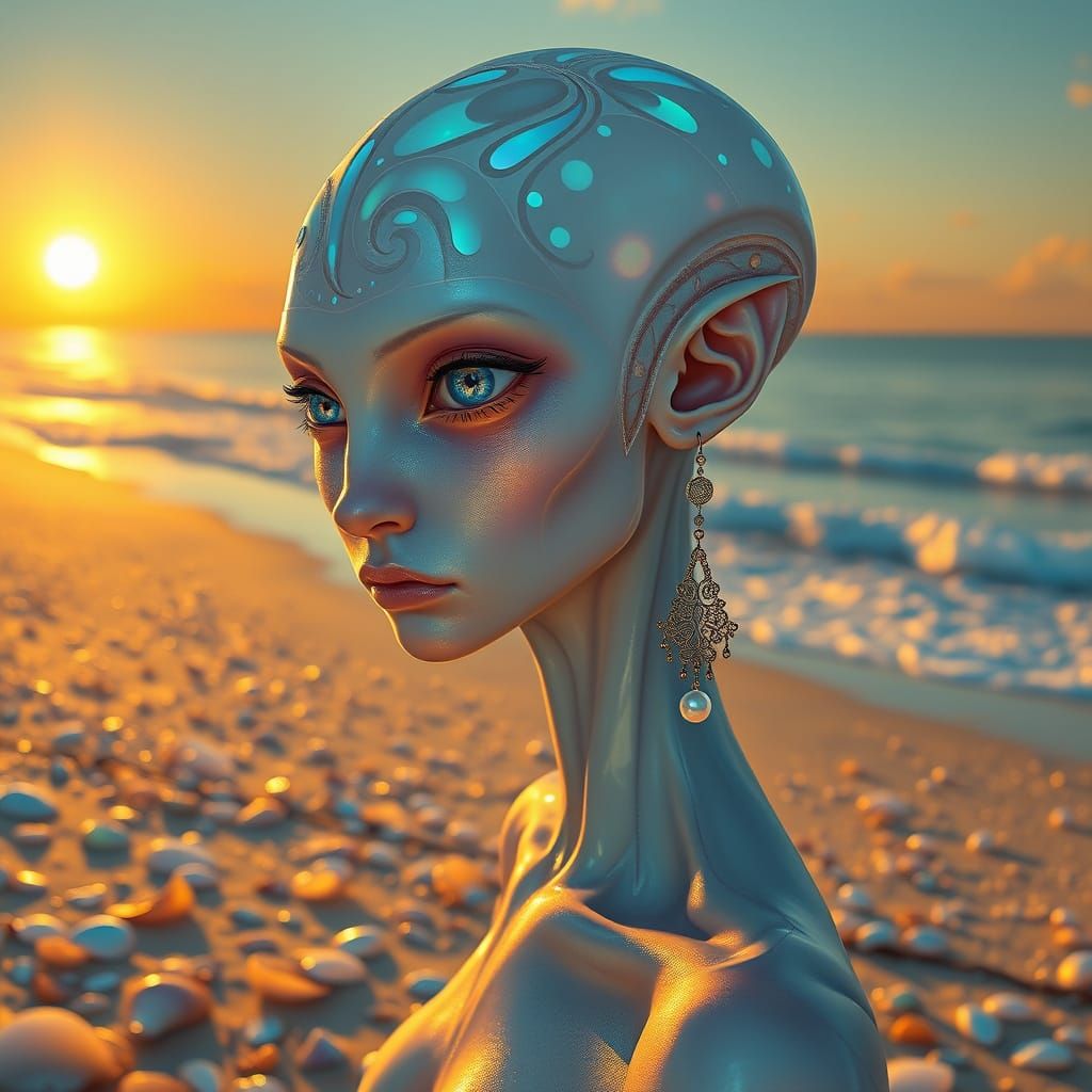 Ethereal Alien Goddess on Stained Glass Beach