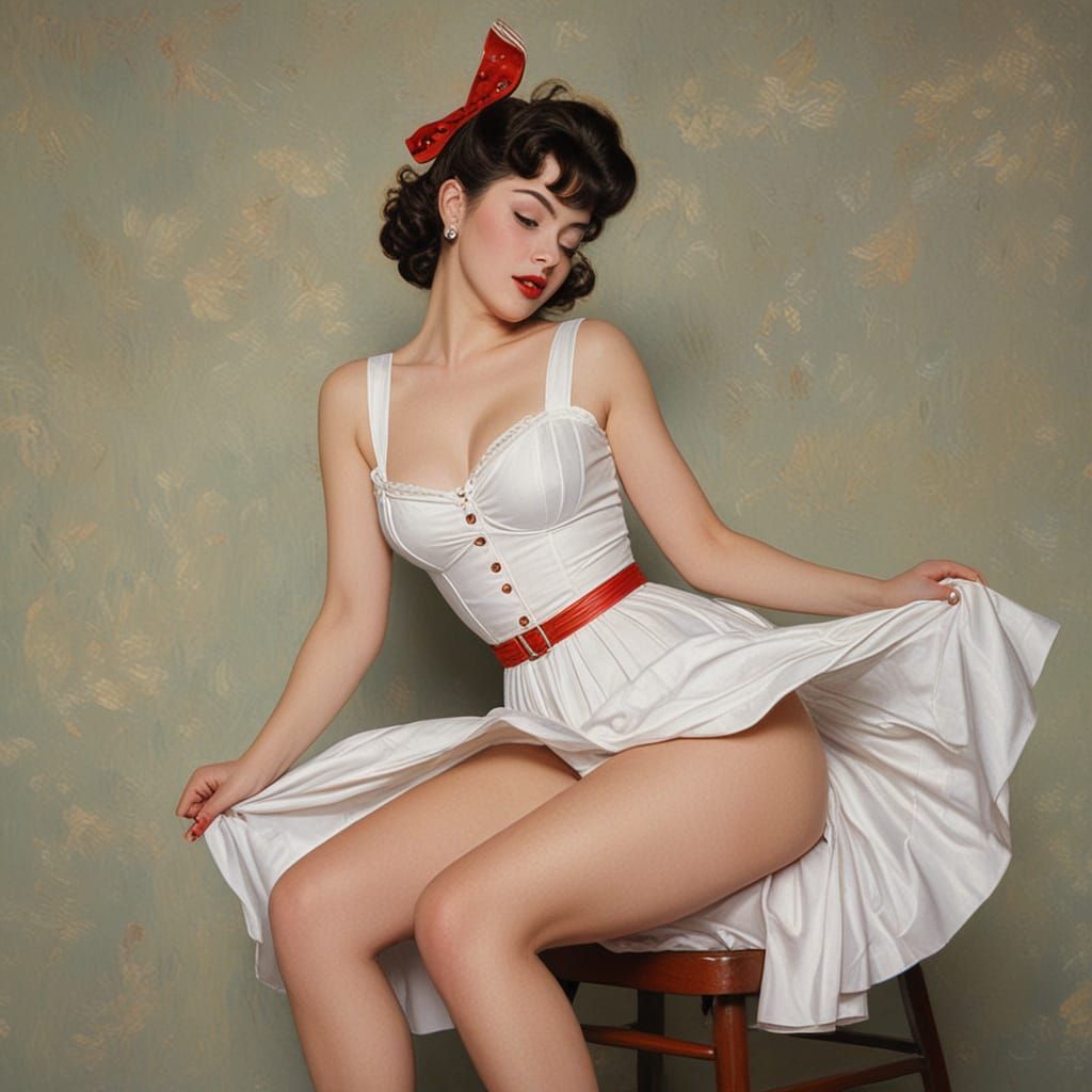 Glamorous Pin-Up Girl in Impasto Style with Neon Colors