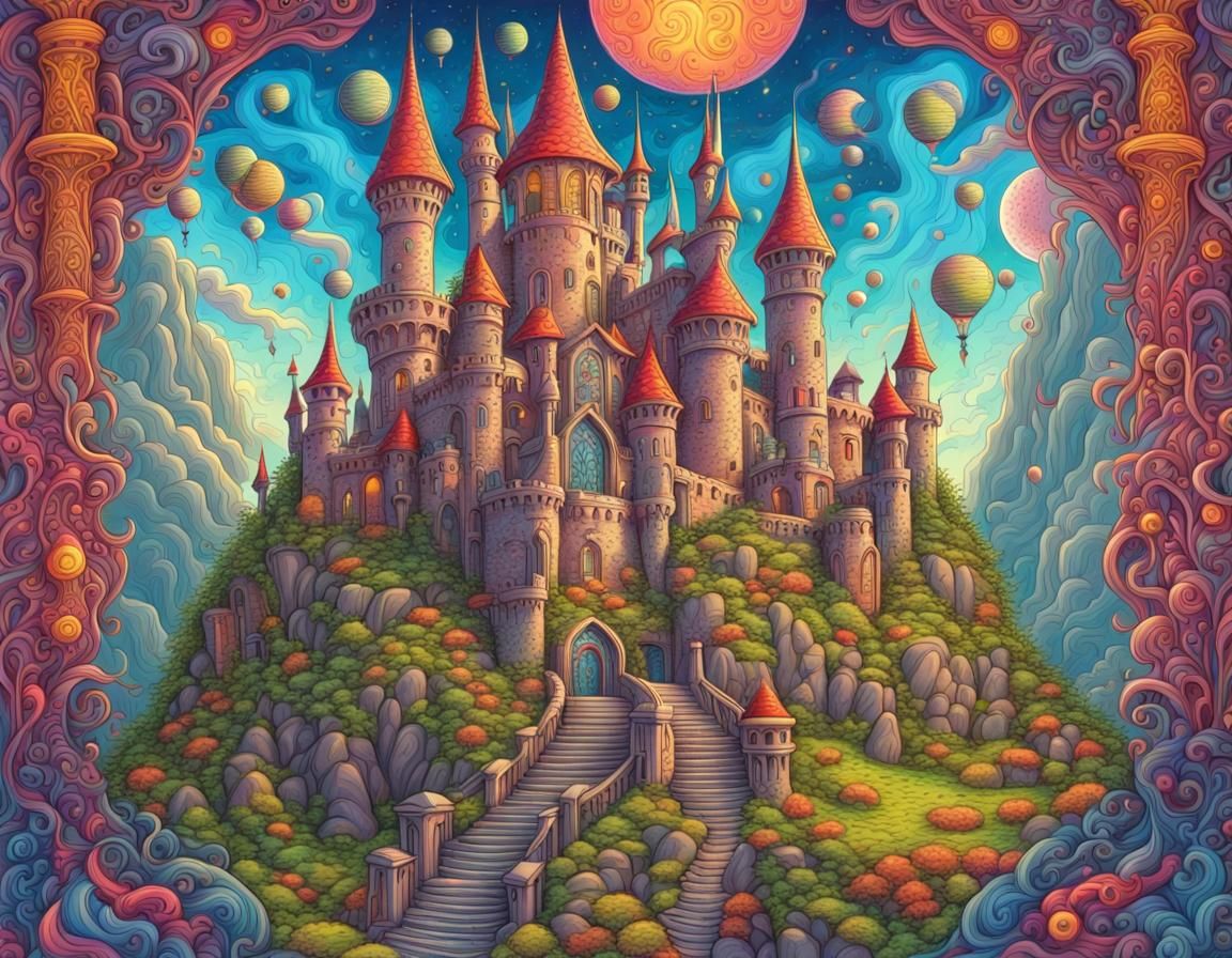 Psychedelic Fantasy Castle in Tarot Style