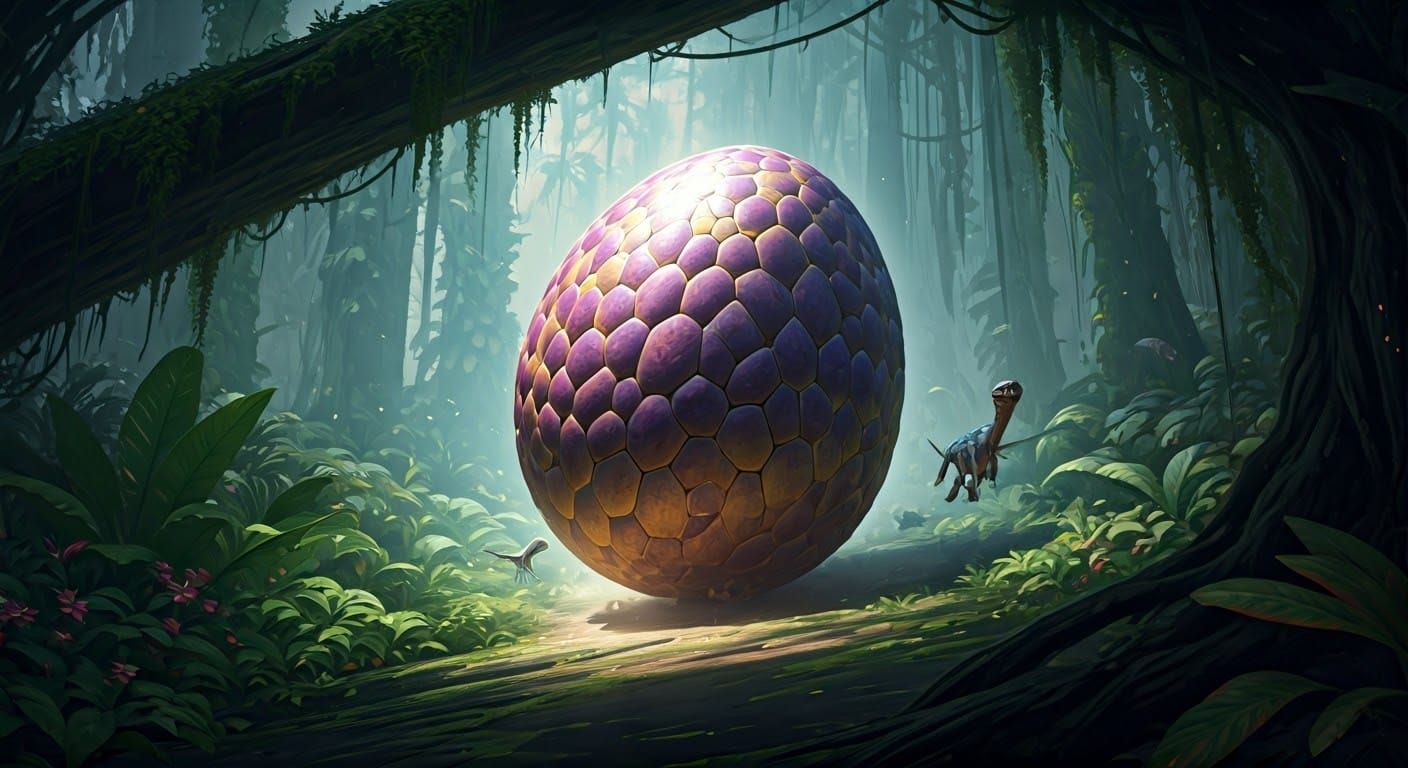 Vibrant Prehistoric Jungle Pursuit in Dark Fantasy Concept A...