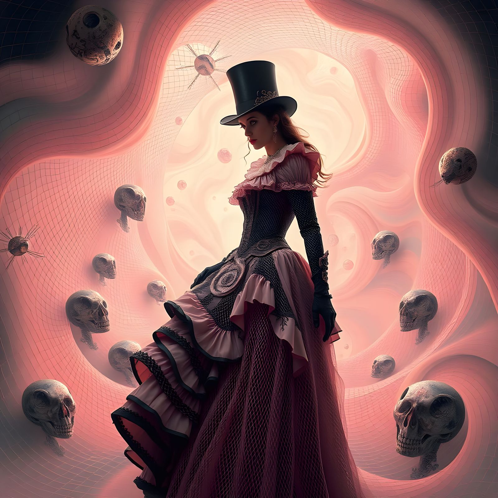 Victorian Woman in Hyperbolic Cyberpunk Dreamscape