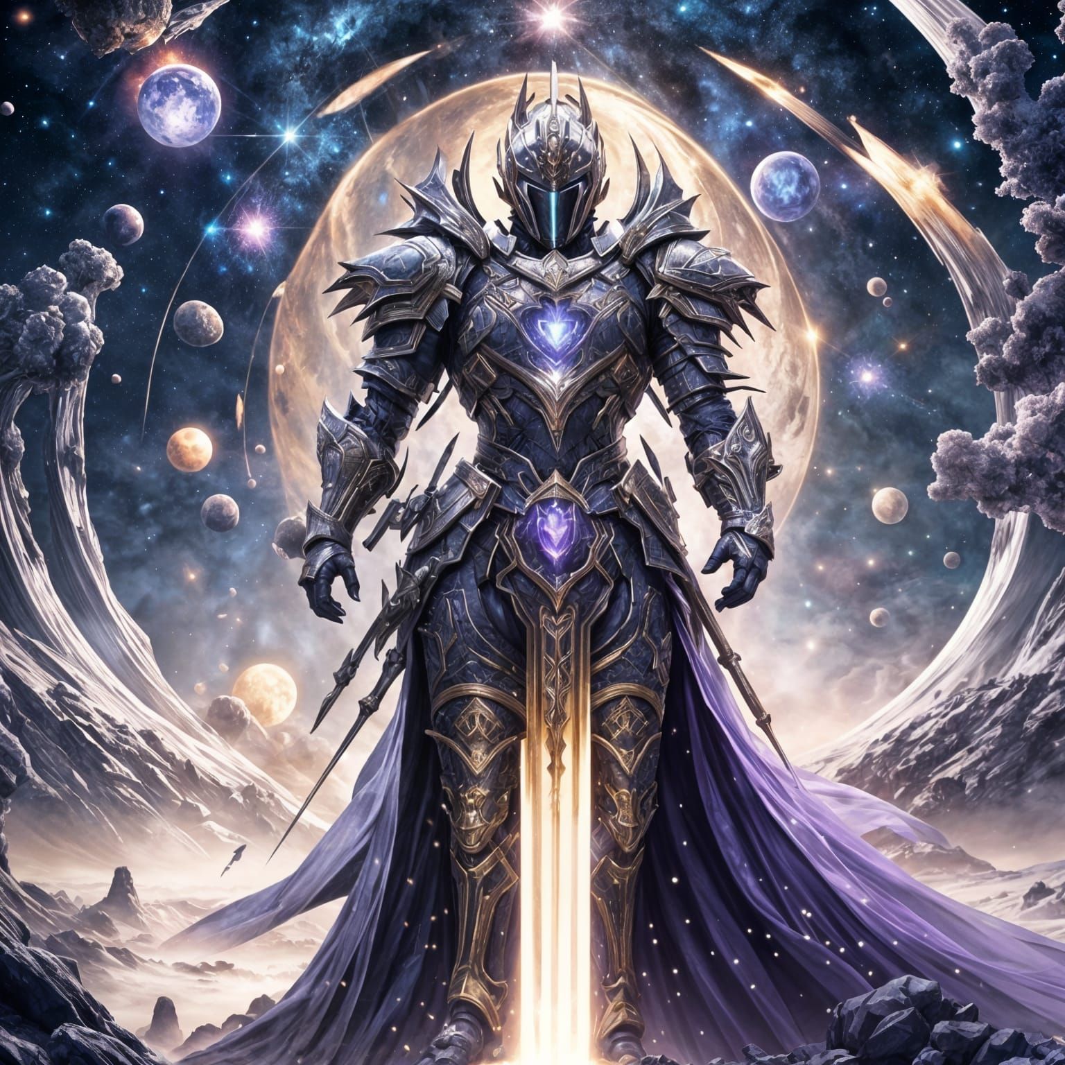 Royal Gothic Space Knight in Cinematic Retro Style