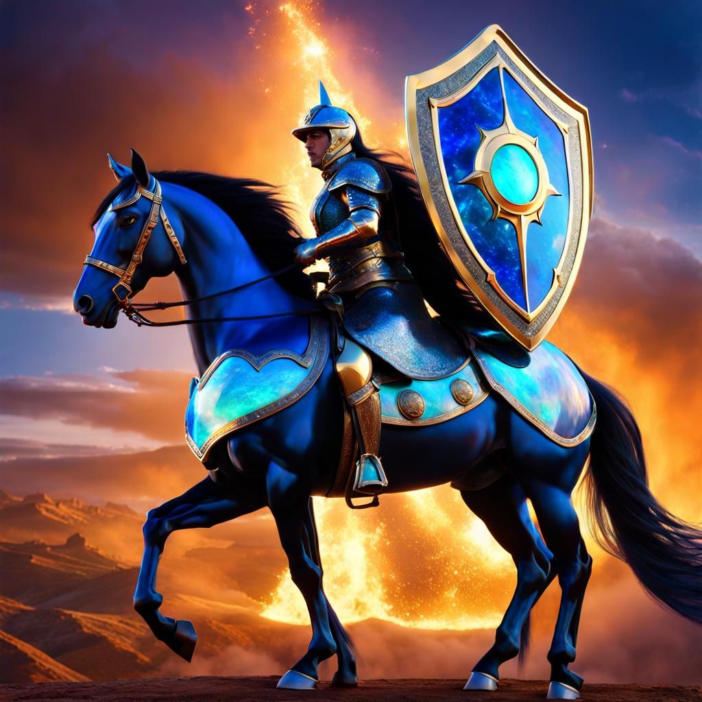 Horse and Rider with Jeweled Shield in Hyperrealism