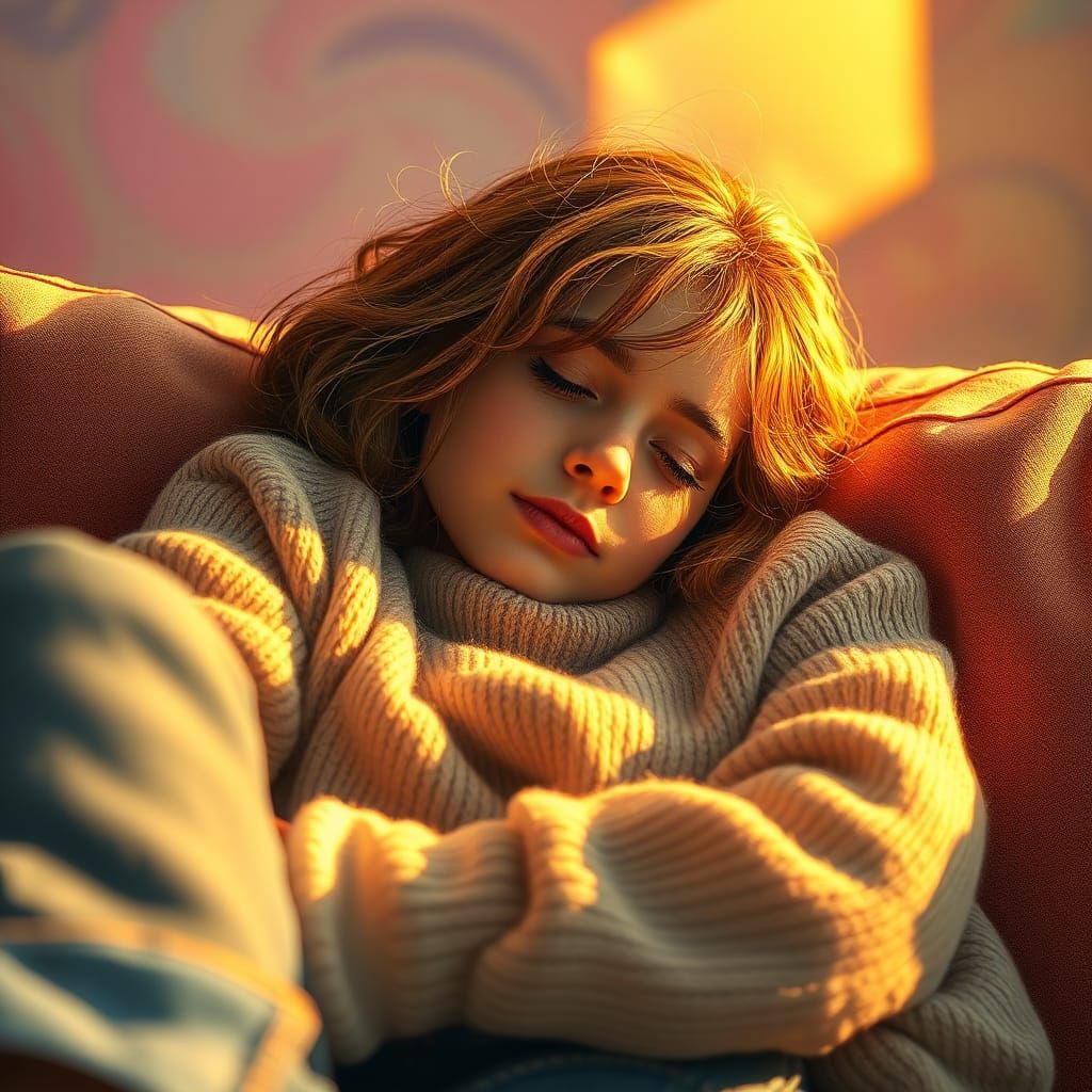 Serene Girl Slumbers on Cozy Couch