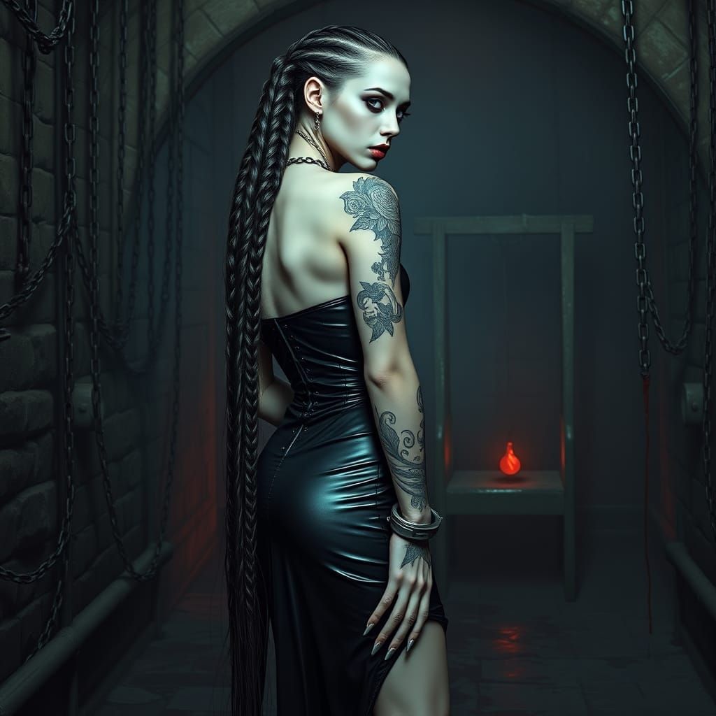 Ethereal Vampire Woman in Dark, Gothic Corset and Chains
