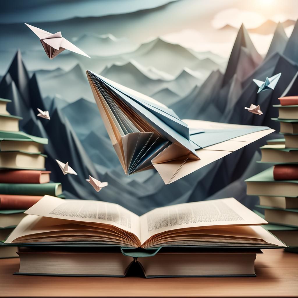 Delicate Origami Airplane in Dreamy Landscape
