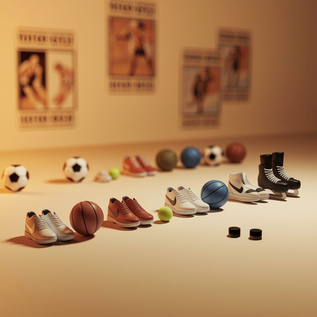 Sports Shoes and Balls in Minimalist Studio Setting