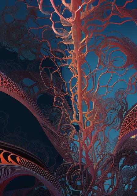 Myelinated Axons in a Surreal Digital Illustration