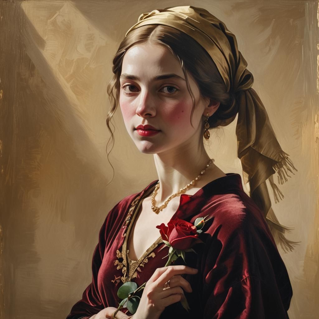 Woman with Rose: A Baroque-Style Painting