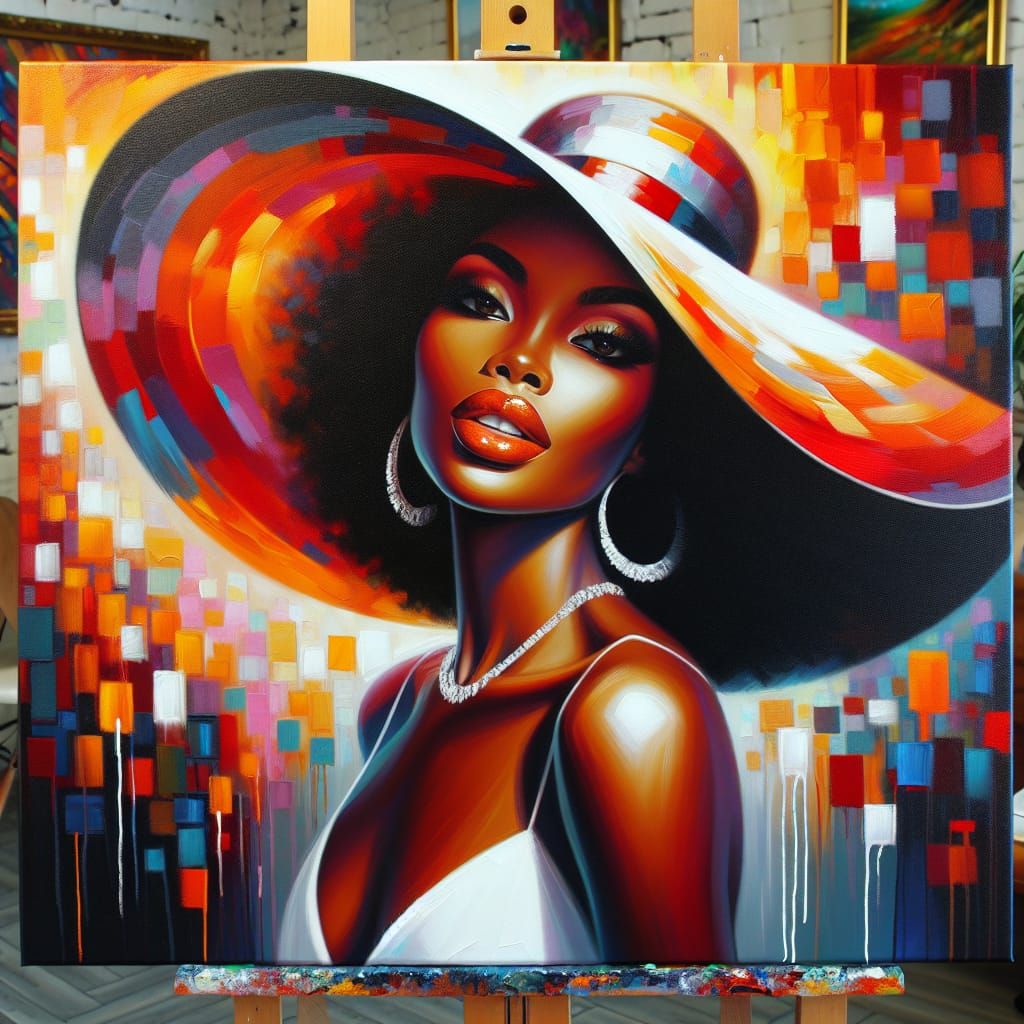 Radiant Woman in Orange Hat: Oil Painting