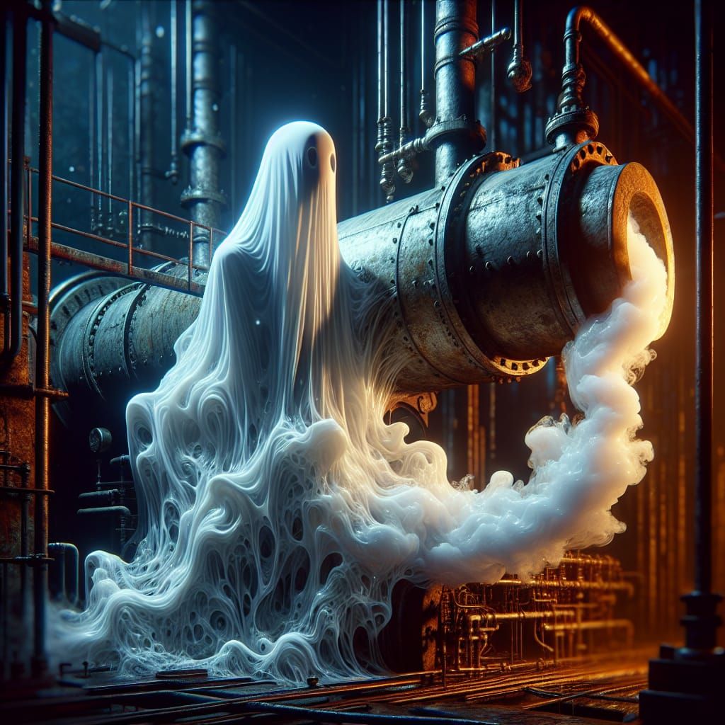 Ethereal Steam Ghost in Boiler Room: Matte Painting