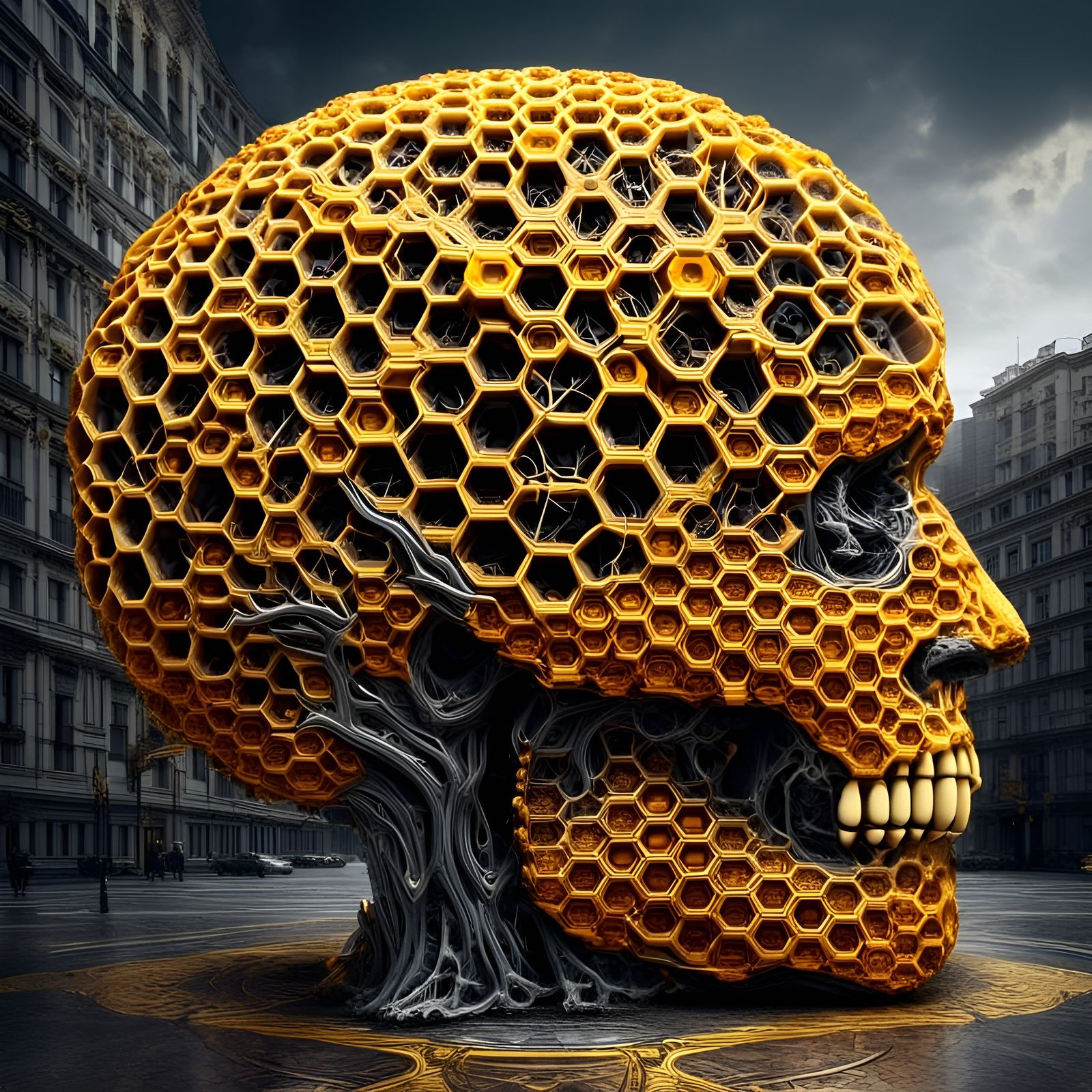 Beehive Brain Oozing Honey, Surrealist Photography