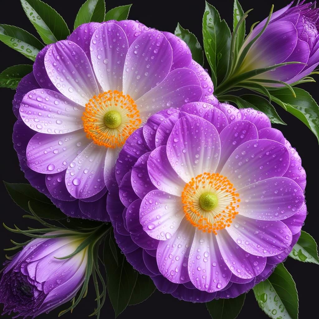 Fresh Flowers with Raindrops in Rich Colors