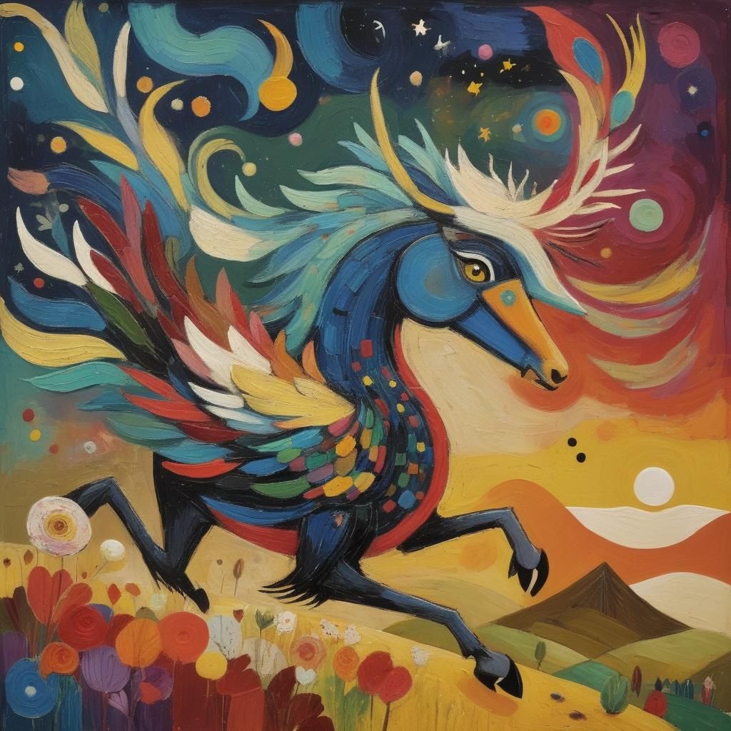 Colorful Folk Art Fusion: Klimt, Chagall, Kandinsky