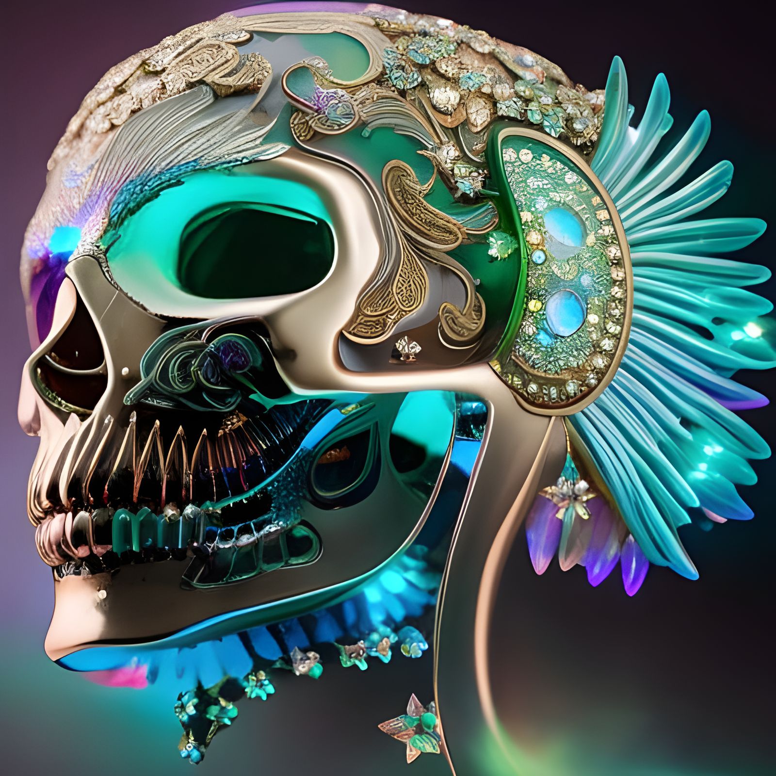 Bioluminescent Jeweled Skull: Hyperdetailed Digital Art