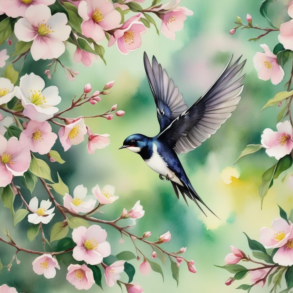 Swallow in Flight: Vivid Watercolor Painting