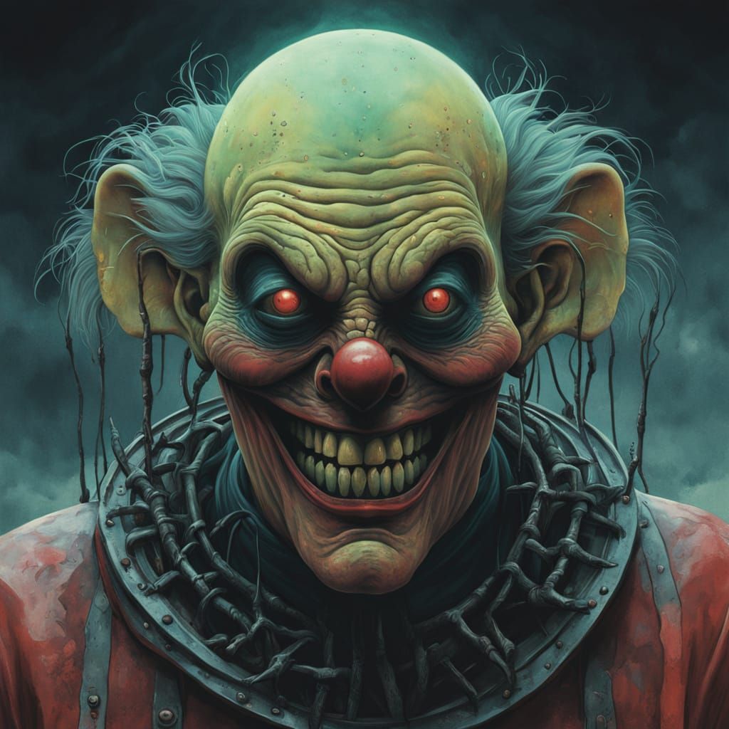 Grotesque Clown Visage in Biomechanical Style