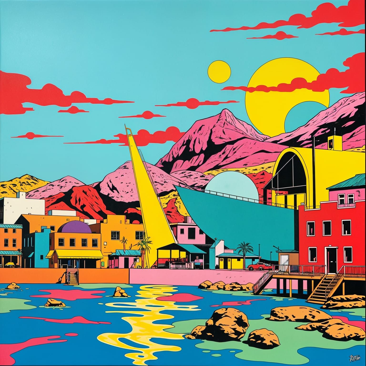 Vibrant Mid Century Modern Cityscape on Acid