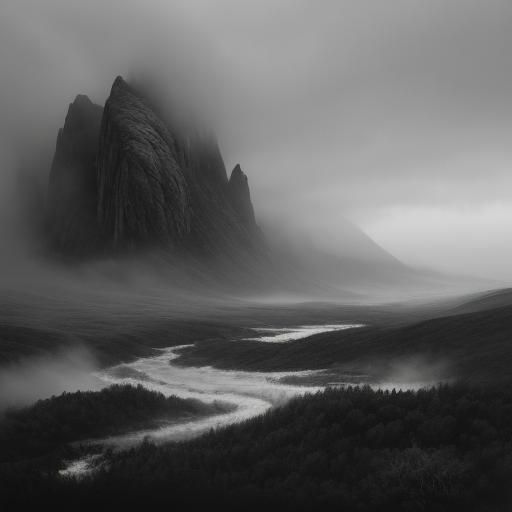 Atmospheric Charcoal Drawing of Misty Hills