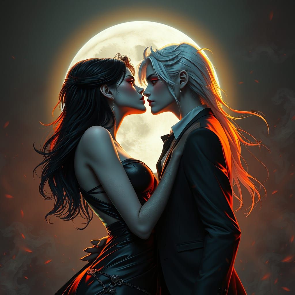 Ethereal Vampire Lovers Under Full Moonlight