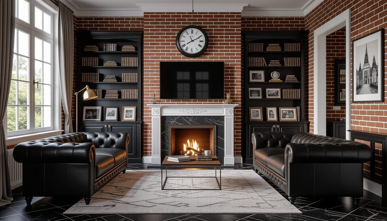 Victorian Living Room with Sunlight and Fireplace