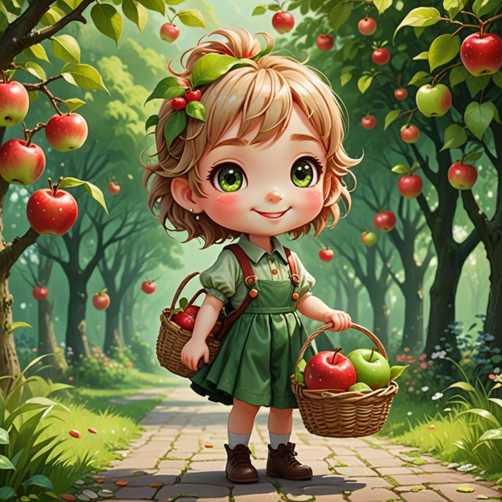 Cute Chibi Apple Character in Anime Style