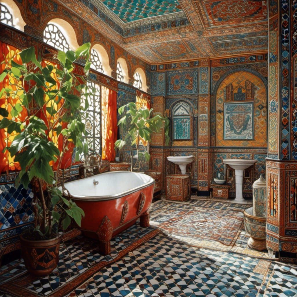 Colorful Oriental Bathroom in Photorealistic Style