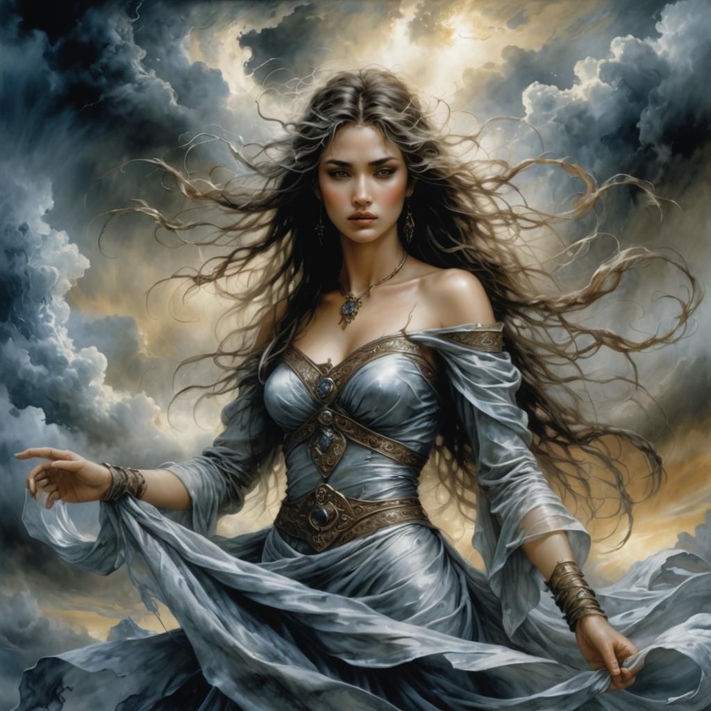 Windswept Goddess in Dark Fantasy Style