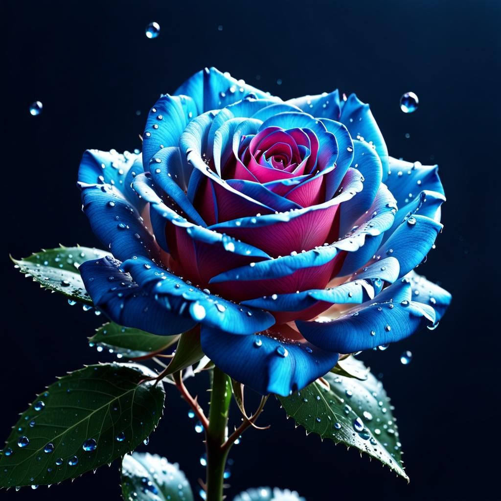 Floating Blue Rose in Detailed CG Rendering