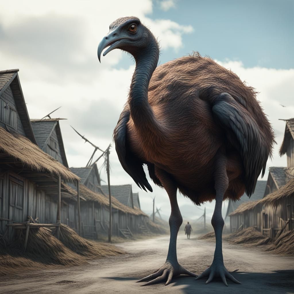Monstrous Moa Bird Terrorizes Village in Surreal Horror