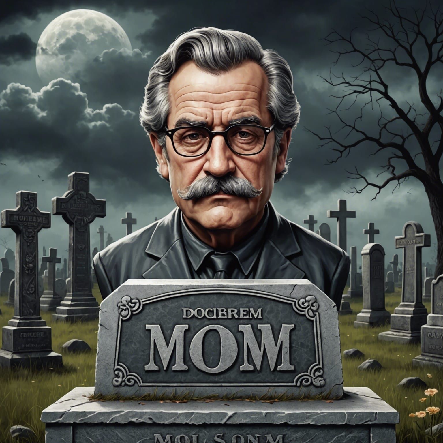 Man in Cemetery with Tombstone