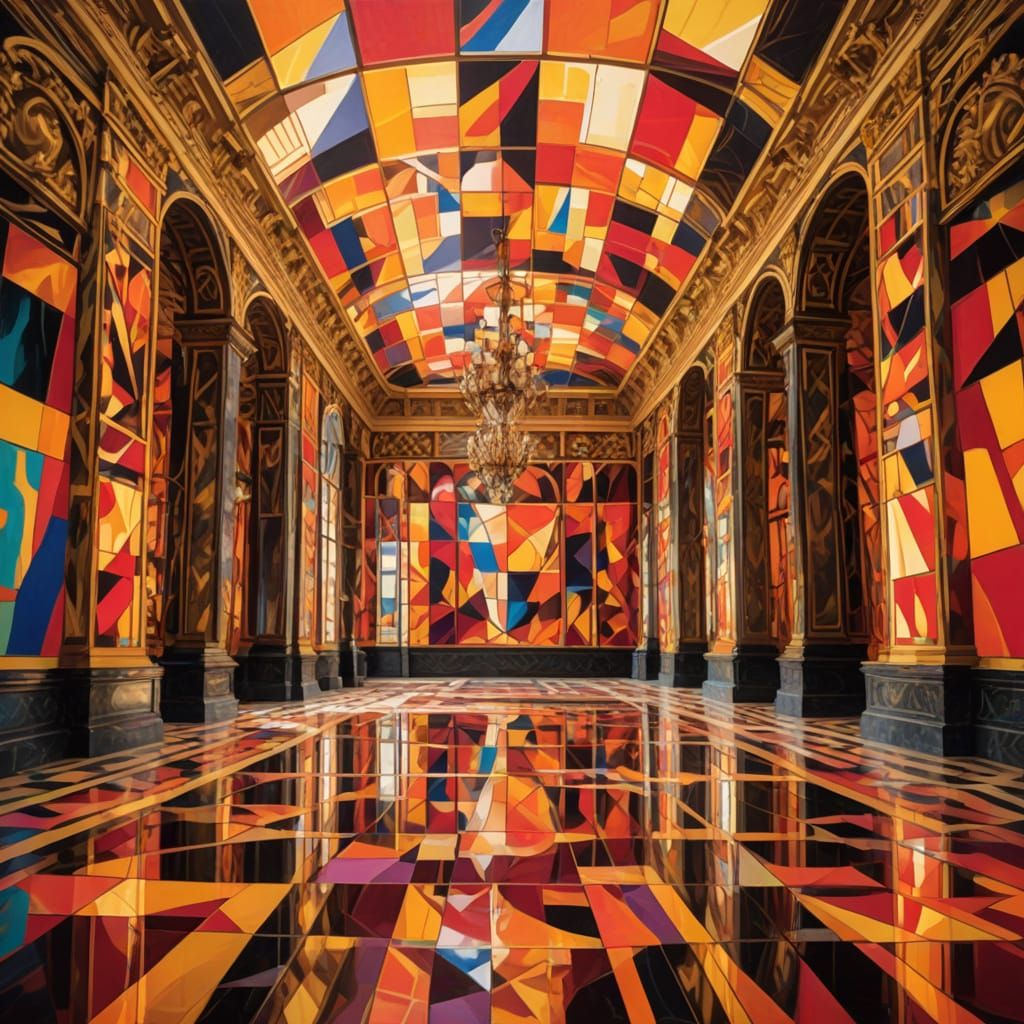 Cubist Palace of Versailles in Vibrant Geometric Abstraction