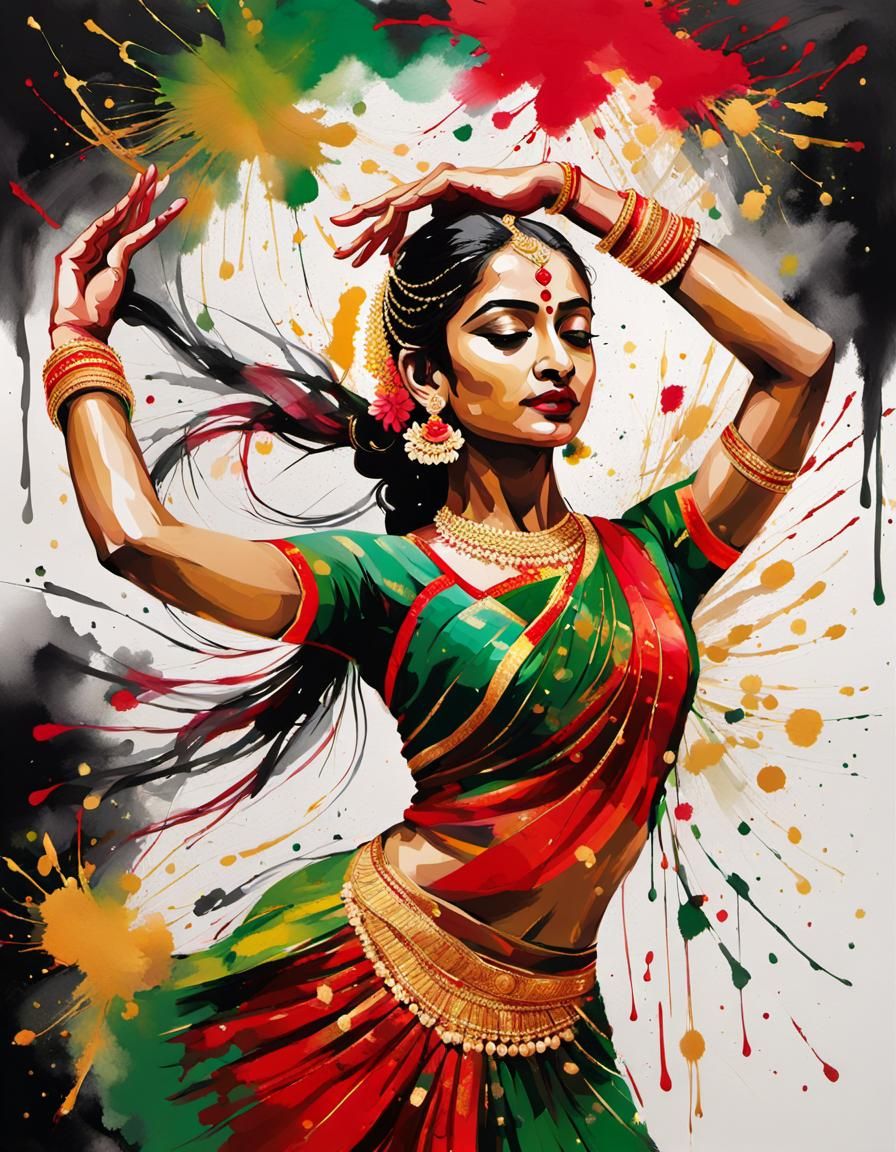 Graceful Bharatanatyam Dancer in Abstract Expressionist Styl...