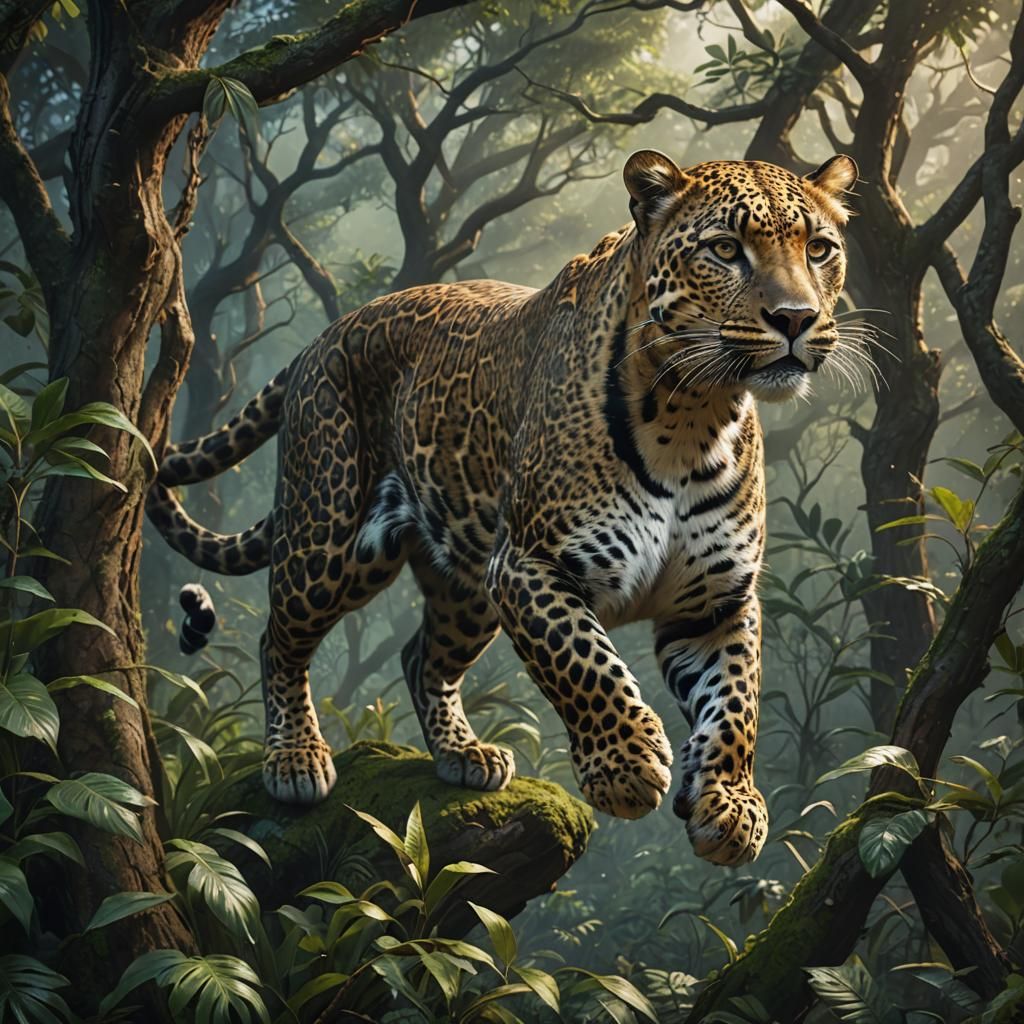 Leopard in Dense Brush: Fantastical Matte Painting